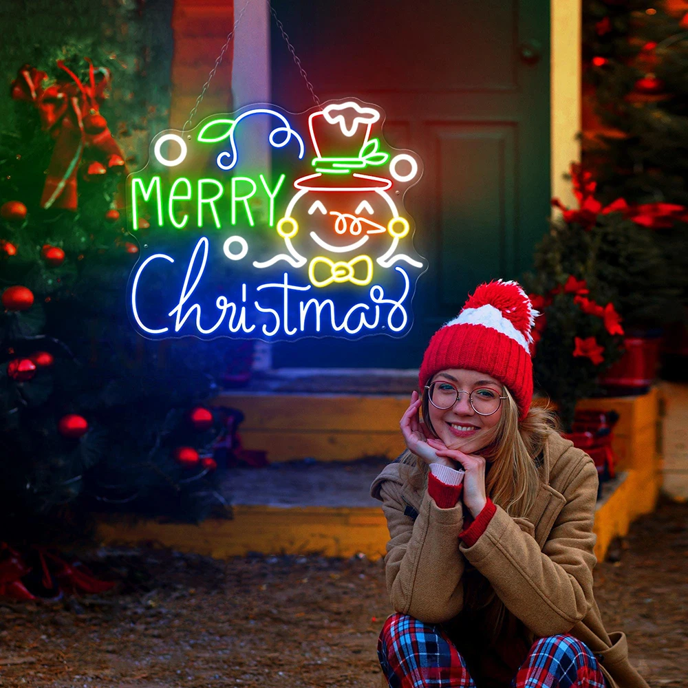 

Merry Christmas Snowman Neon Sign Merry Christmas Sign Celebrate Christmas Party Decor New Year Interior Decoration Neon Lights