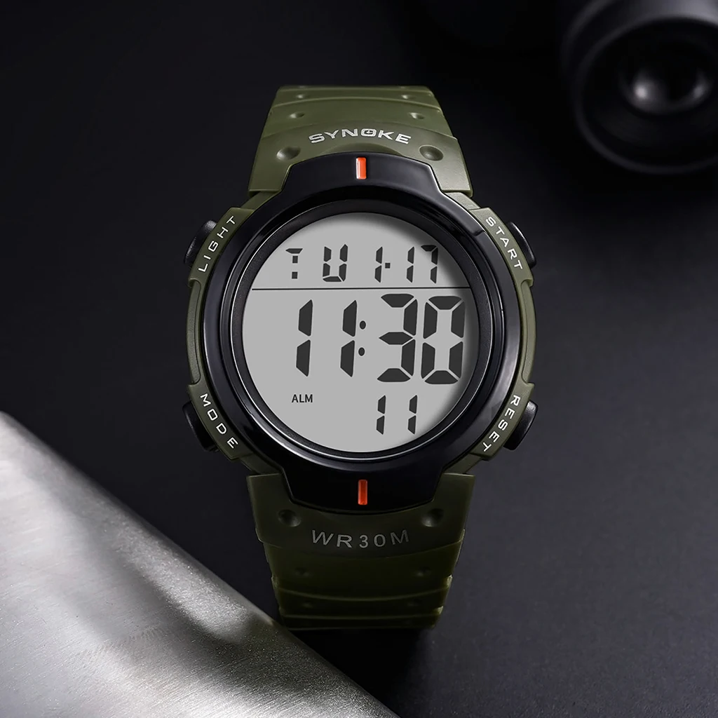 Watch Outdoor Sports Multifunctional Waterproof Shock Resistant Large Screen Display Luminous LED Digital Watch For Men Synoke