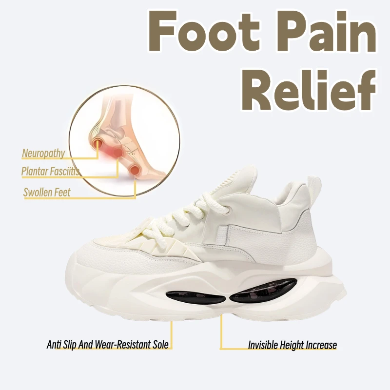 LiveDay Men's Chunky Sneakers Designer Soft Sole Casual Shoes Spring Microfiber Leather Upper Height-Boosting Platform