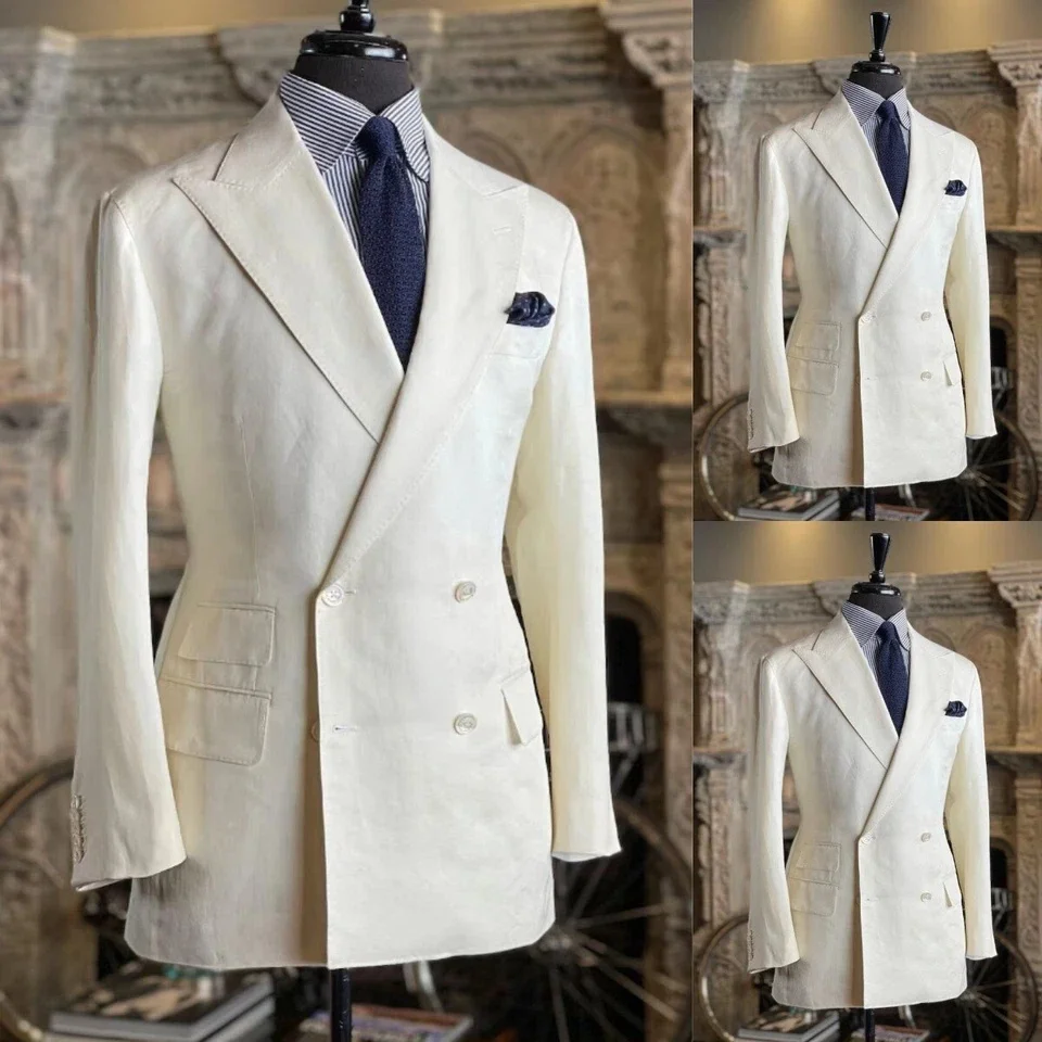 

Customizable Linen White Men's Suit Summer Breathable Casual Suit Jacket Suitable for Banquets, Parties Weddings Men's Clothing