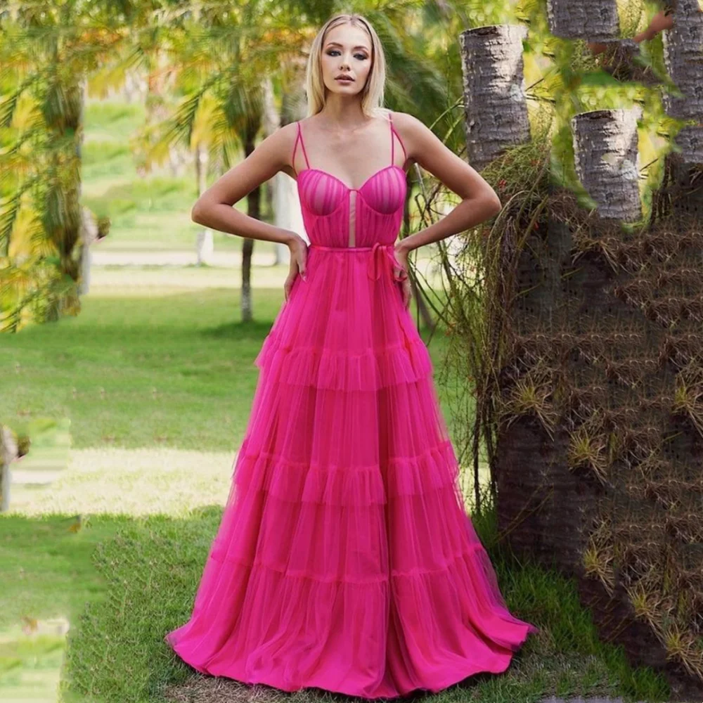 Annie Hot Pink Tulle Prom Dresses A-line Corset Evening Dress A-shaped Formal Occasions Party Dress 2024vestidos de fiesta