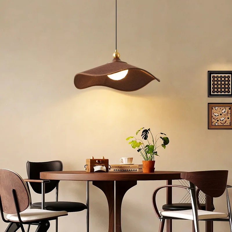 Eye Protection Restaurant Chandelier French Retro LED  Hanging Lamp White Wax Wood Lotus Leaf Tea Room Coffee Shop Pendant Light
