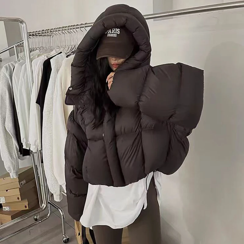 2024 Winter Women Jacket Short Hooded Down Jacket Coat Korean Fashion Thick Warm Parkas Loose White Duck Pink Outwear