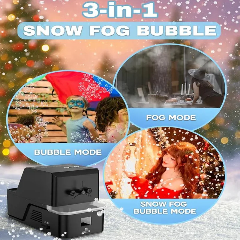 Maszyna do śniegu i mgły – urządzenie 3 w 1 do robienia bańek i mgły, tworzące efekt śniegu do użytku wewnątrz i na zewnątrz – idealny sztuczny śnieg