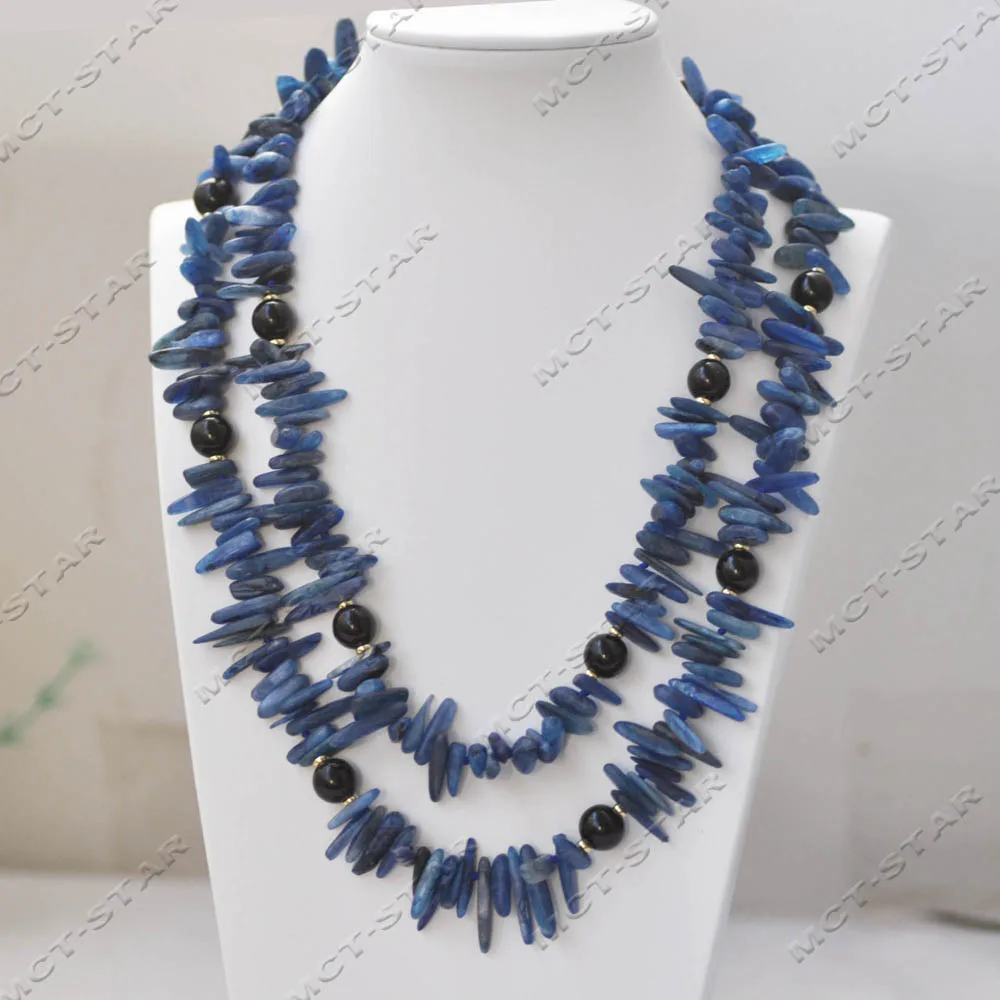 

MCT·STAR Ожерелье из черного круглого агата с натуральным синим кристаллом и длинными зубцами, 40 дюймов, 20 мм (Z14360)