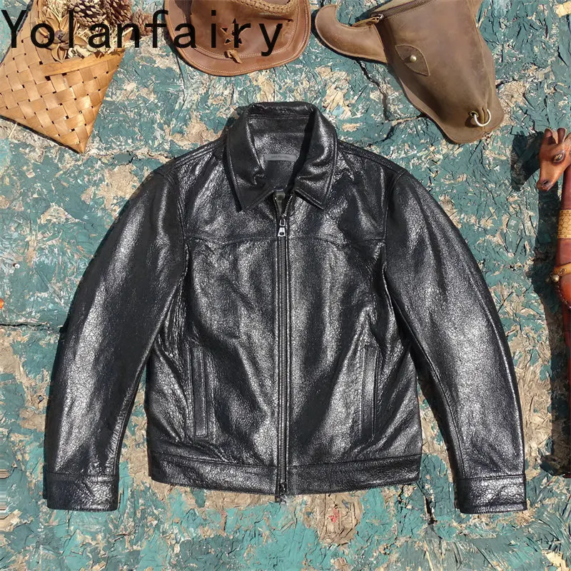 YOLANFAIRY 100% Genuine Leather Jacket Men Fashion Real Sheepskin Leather Coat Man Clothes Luxury Advanced Man Jacket Original