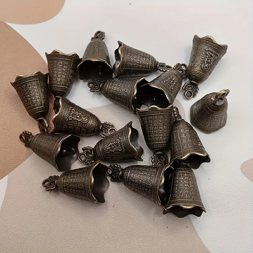 12 قطعة أجراس معدنية صغيرة، دلايات زخرفية على الطراز العتيق للحرف اليدوية والمكتب والمنزل والحديقة، هدايا قلادة ذاتية الصنع #2