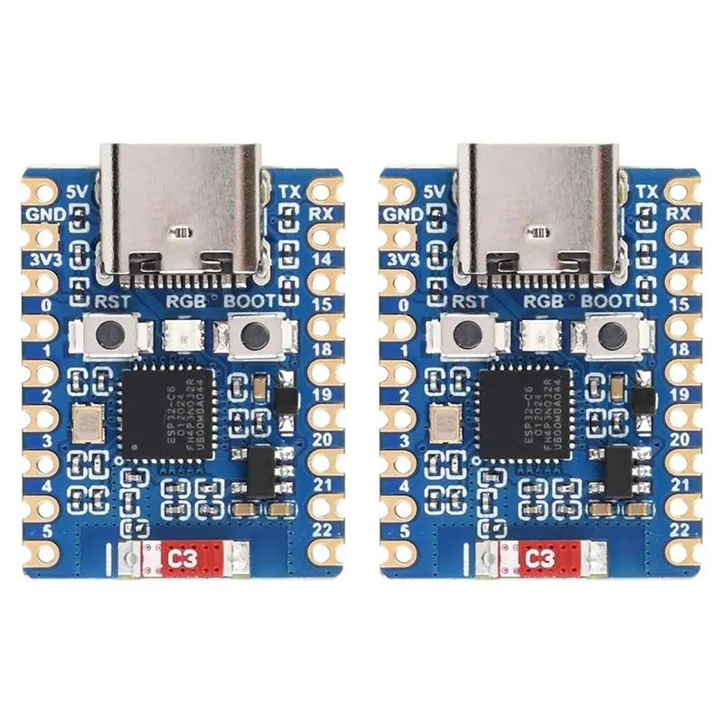 

ABMF-2Pcs ESP32-C6-Zero Based On ESP32-C6FH4, Dual Processors 160Mhz Running Frequency, 2.4Ghz Wifi 6 & BT5