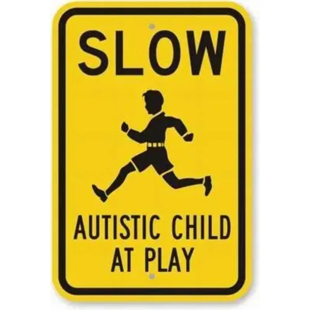 Langsam autistisches Kind beim Spielen, Sicherheits-Blechschild – Outdoor Road Street Caution Decor