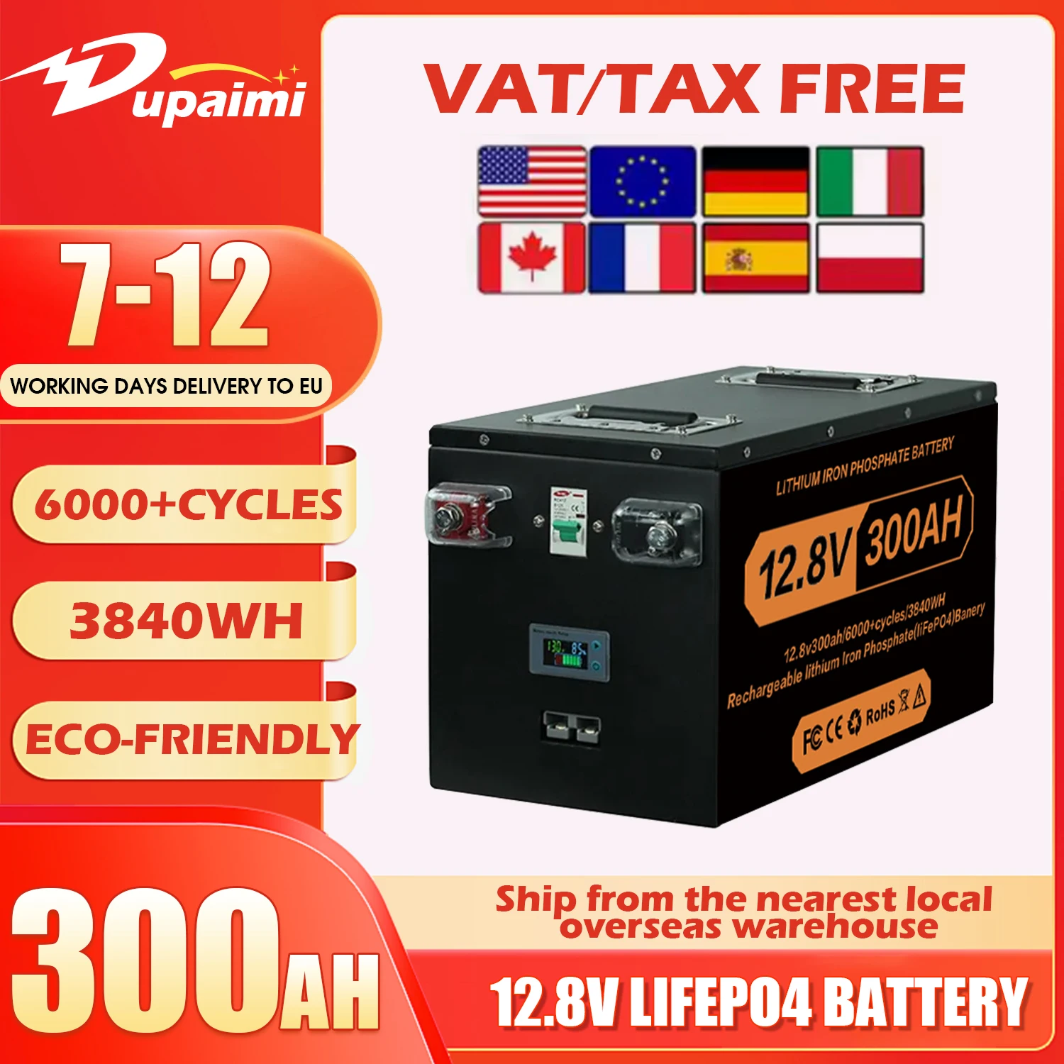 New 12V 24V 100Ah 200Ah 280Ah 300Ah 400Ah LiFePO4 Battery Pack New Grade A Built-in BMS for RV Boats Solar Energy No Tax&Vat