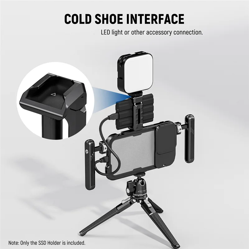 VO-الألومنيوم الهاتف SSD جبل آيفون 15 16Pro/Pro ماكس قفص قابل للتعديل الهاتف ترايبود جبل