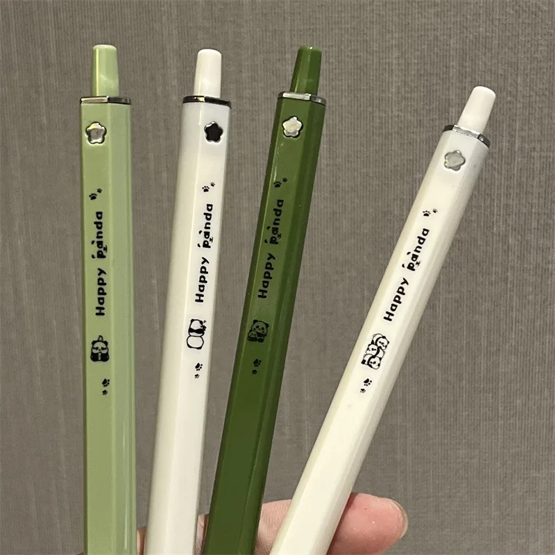 Kawaii Panda Square Gel Pen, Segure Canetas Estéticas, Tinta Preta de Secagem Rápida, Material Escolar, Papelaria Japonesa, 4Pcs