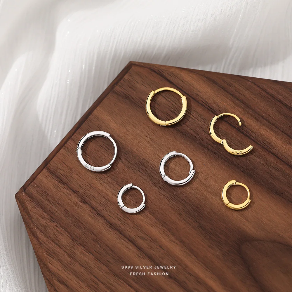 S999 Full Silver Ear Hole Nourishment Simple Small Hoop Earrings Sleep Without Taking Off Mini Round Earrings