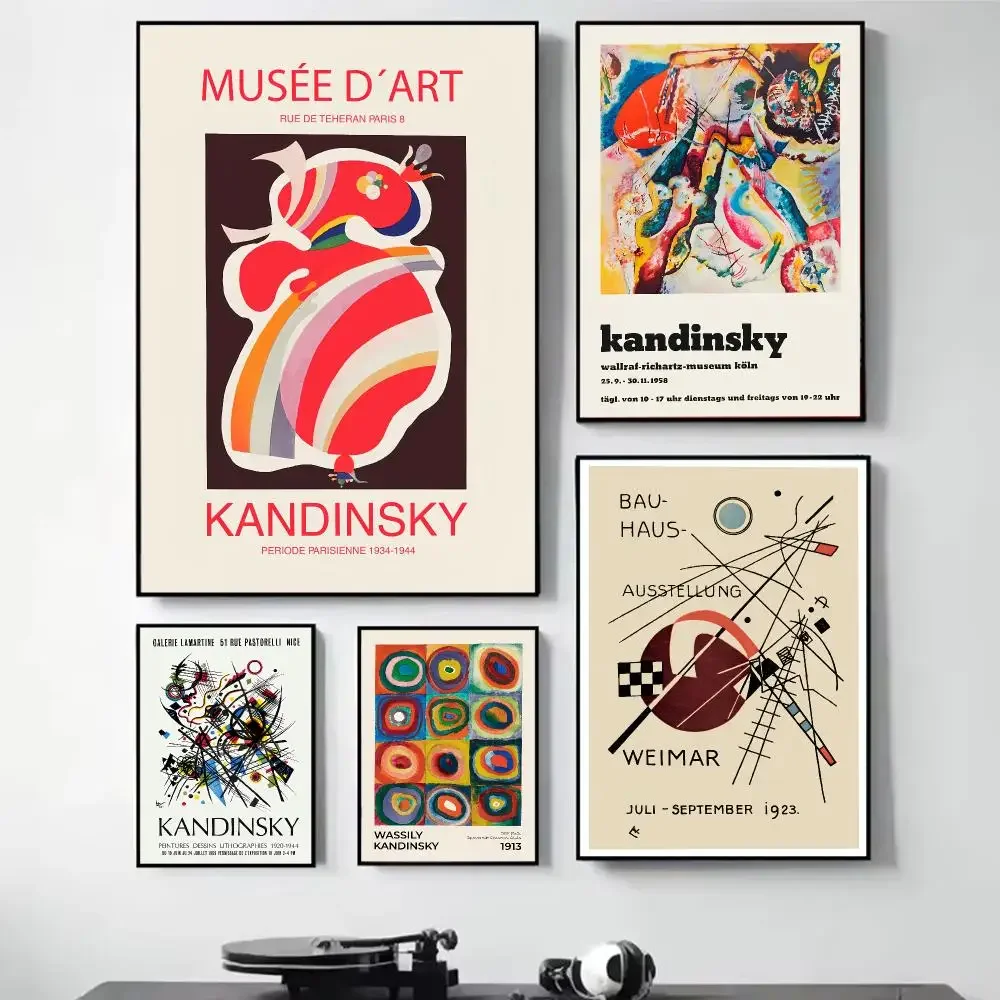 W-Wassily Kandinsky Painting Painting Calligraphy Self Adhesive Wall Art Waterproof Print For Bedroom Living Room Home Decor