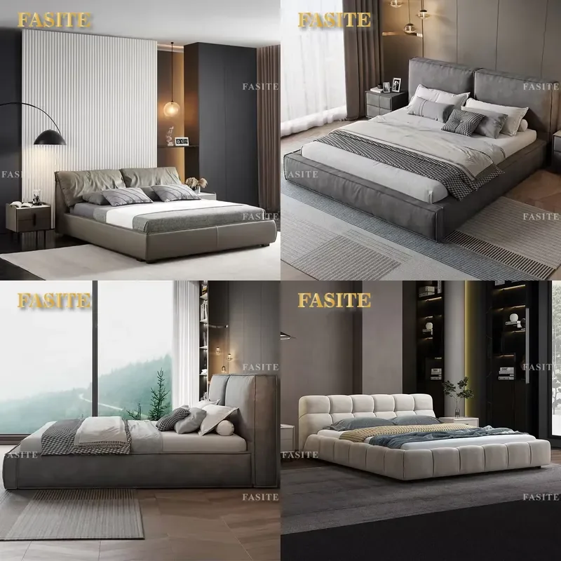 For Queen Size Bed Frame Modern Fabric Upholstered Platform Bed Luxury Bedroom Furniture Set Soft Headboard Home Decor