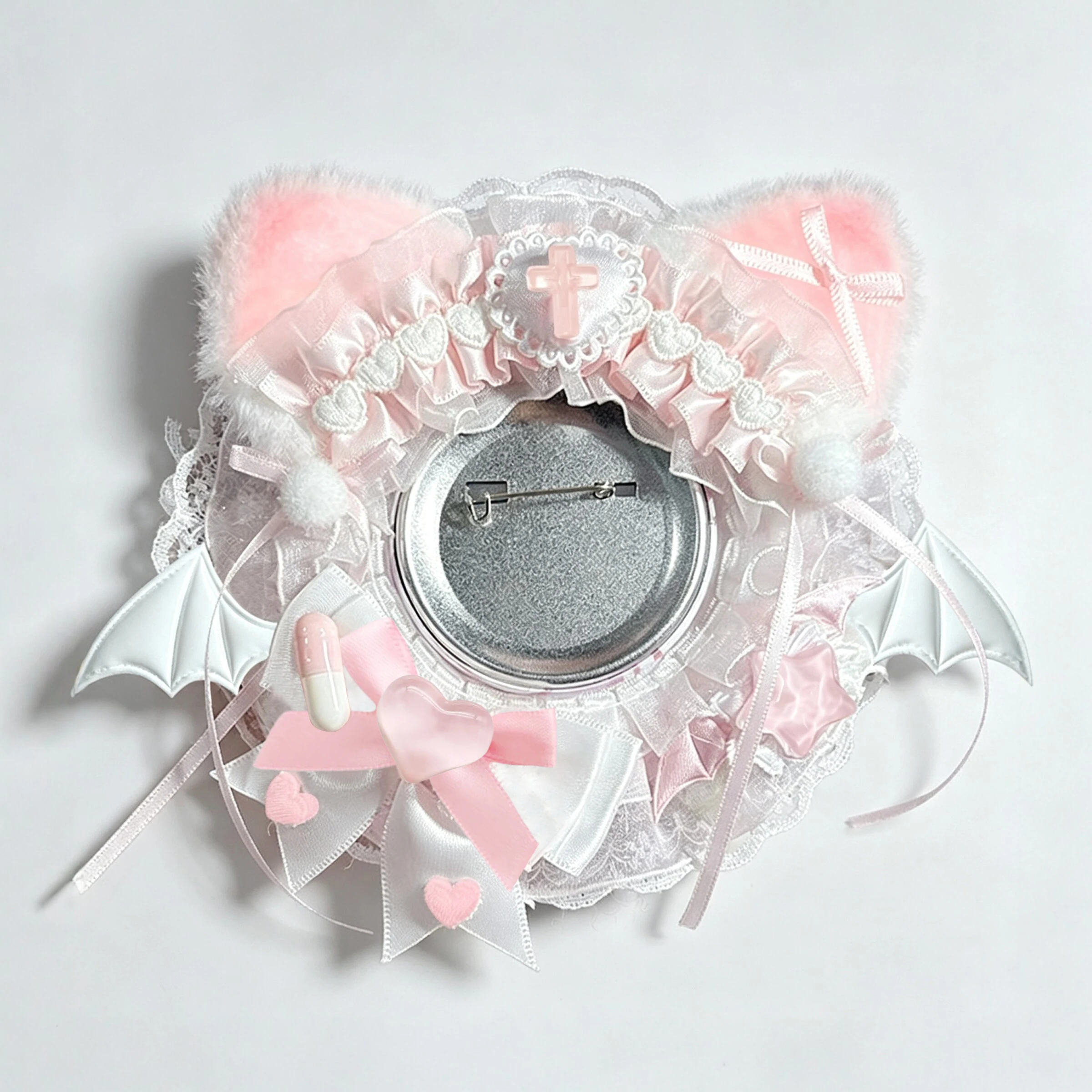 9-Color Cute and Sweet Plush Lace Round Badge Holders, Bowknot Handmade DIY Finished Products, Anime Cartoon Character Peripheral Badge Decorations, Display Badges, Otaku Fan Merchandise, Lolita Aesthetic, Ita Bag Decorations, Badge Holders, Badge Displays