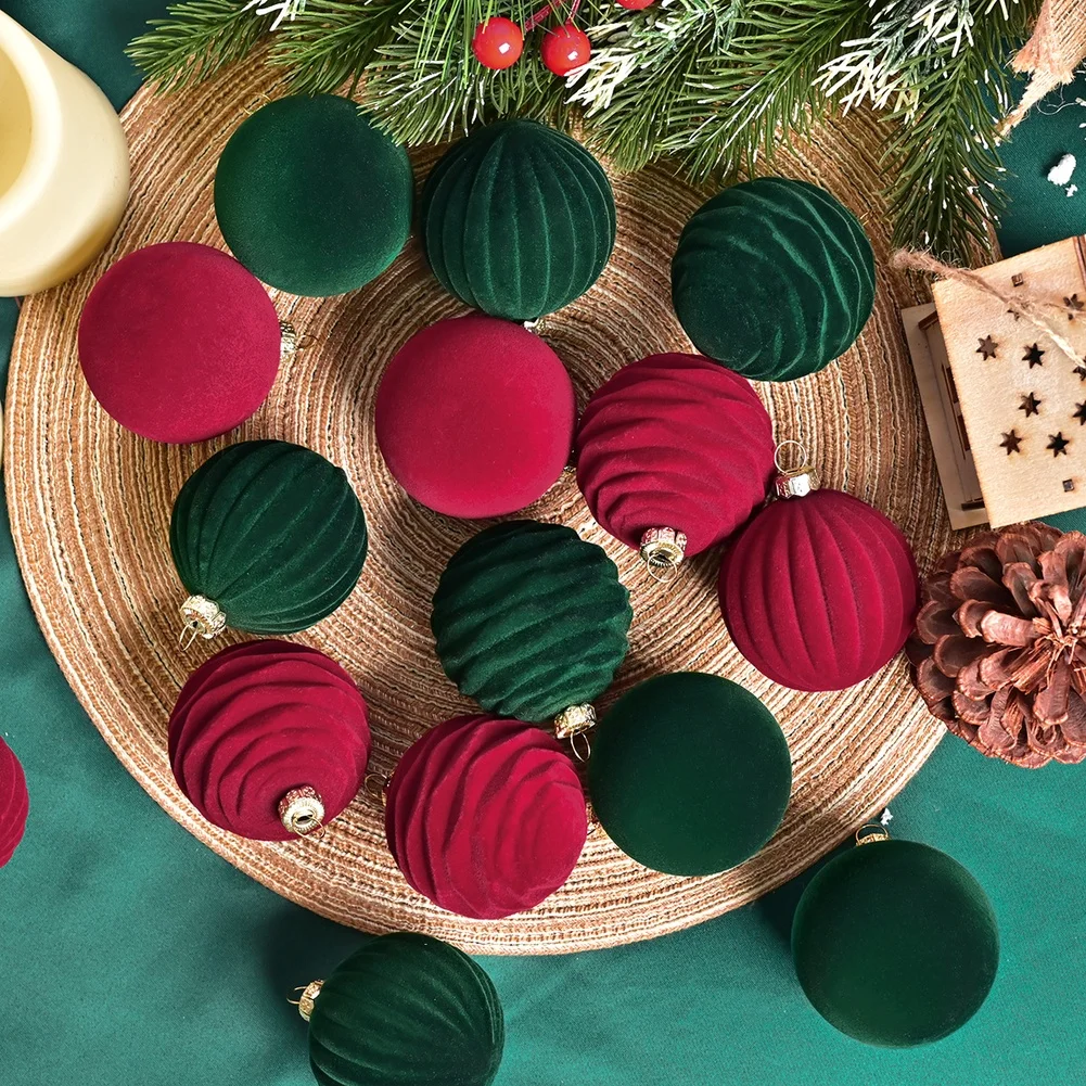 

Flocked Ball Ornaments Burgundy Christmas Ornaments Festive Decorative Display Versatile Christmas Use For Centerpieces 6cm