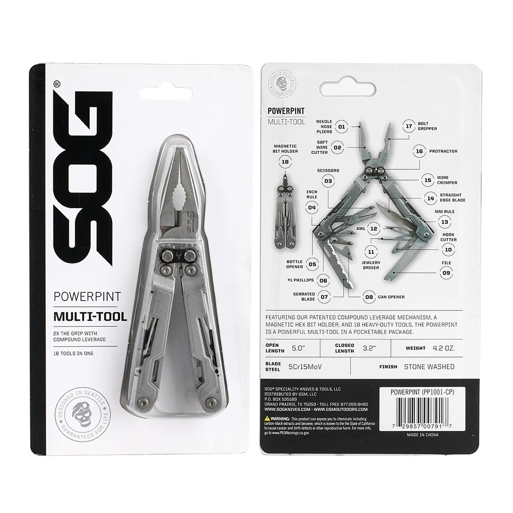 SOG PowerPint 18-in-1 Mini-Multitool mit Zange Klappmesser EDC Faltbares Multifunktionales Handwerkzeug Tragbare Campingausrüstung