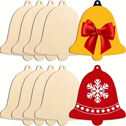 10PCS Wooden Christmas Ornaments to Paint DIY Blank Bell Cutouts Unfinished Wood Ornament for Crafts Hanging Christmas Tree