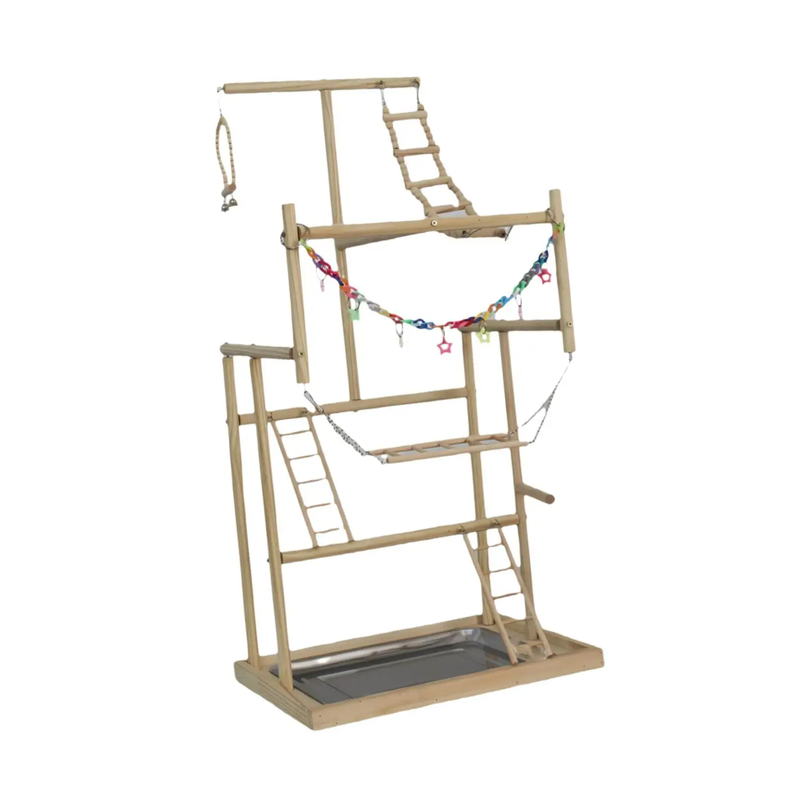 Bird Perch Playpen Wood Parrot Stand with Ladders Acrylic Swing and Base for Exercise and Training