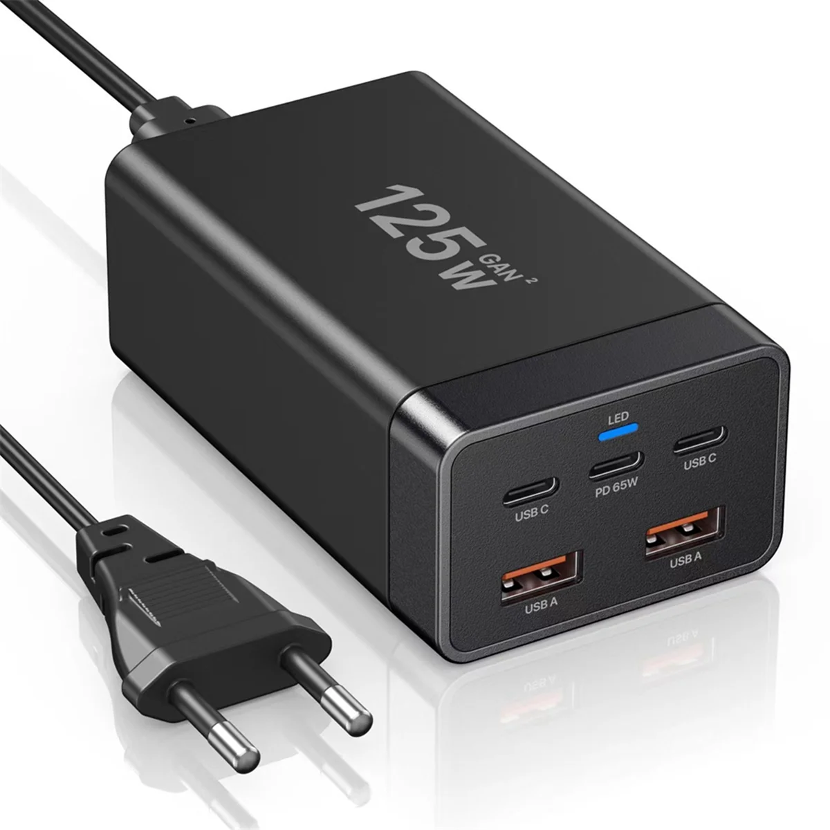 

T06C-125W GaN Charger Desktop Fast Charger 5-In-1 PD65W Charger for IPhone15 14 13 Pro Max Xiaomi Samsung EU-Plug