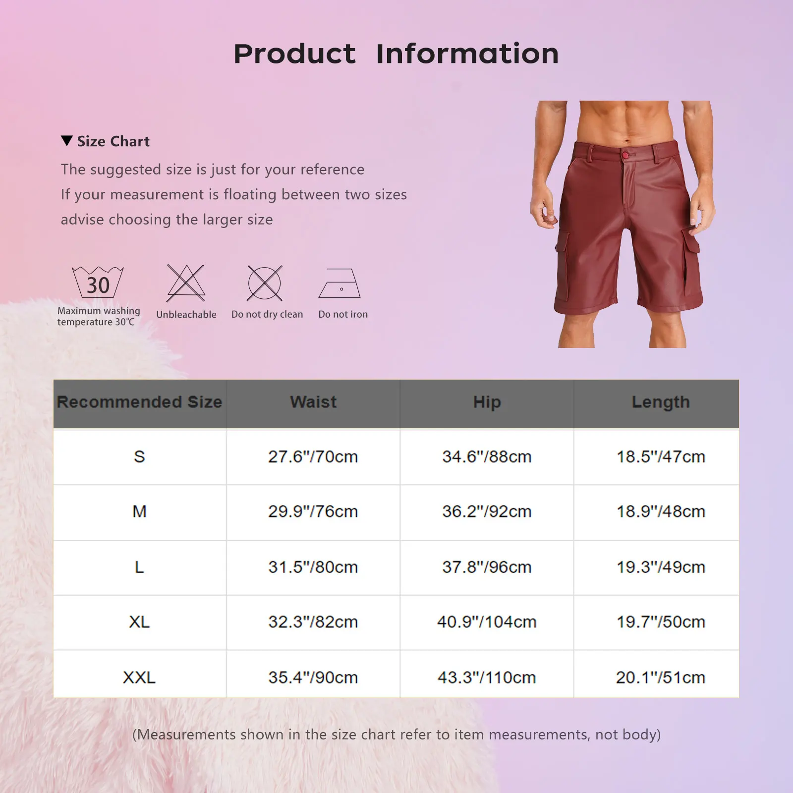 Mens PU Leather Motorcycle Biker Shorts Flap Pockets Walking Short Cargo Pants Gothic Shorts Punk Rock Party Raves Clubwear