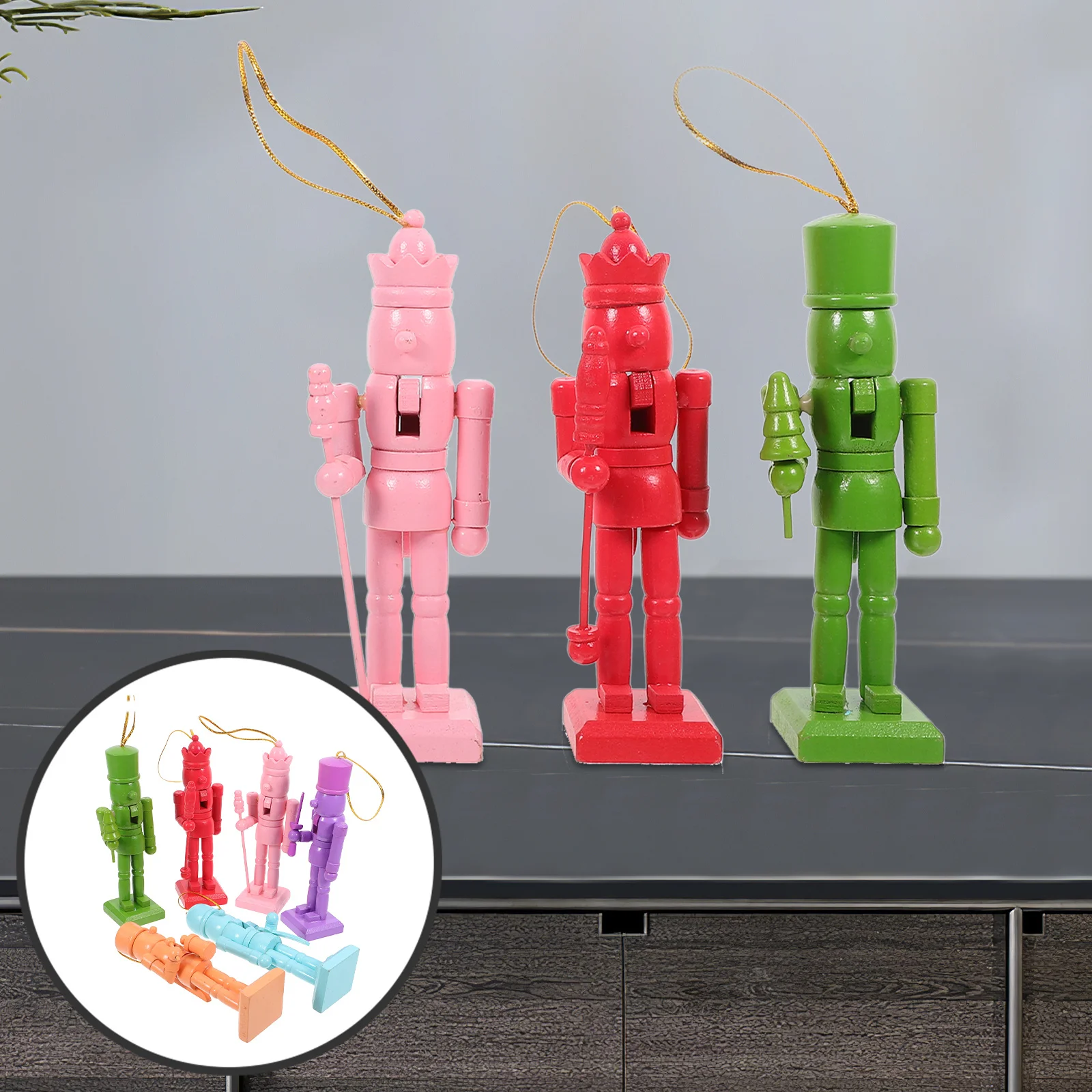 

6Pcs Unique Nutcracker Soldier Wooden Craft Colorful Festival Decor for Home Office Party Supplies Christmas Decoration