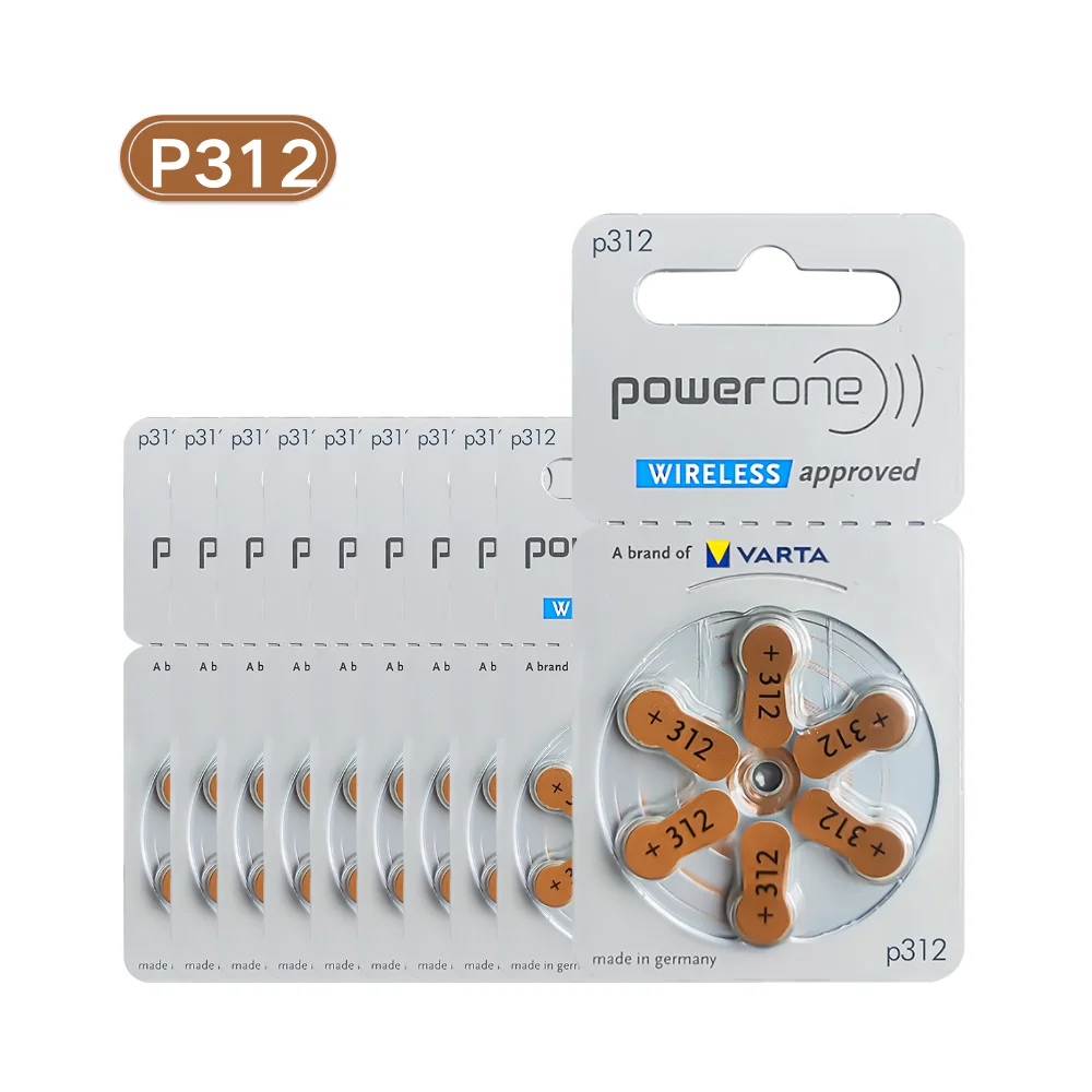 

Power One Size 312 Zinc Air Hearing Aid Batteries Zinc Air 60 PCS 10A 10 PR70 For BTE CIC RIC OE Hearing Aids Battery