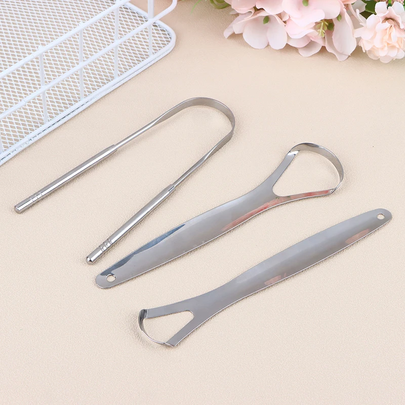 

3 Pcs Stainless Steel Tongue Scraper Silver Metal Cleaner Eco-friendly Oral Care Fresh Tool Reusable Breath Brush