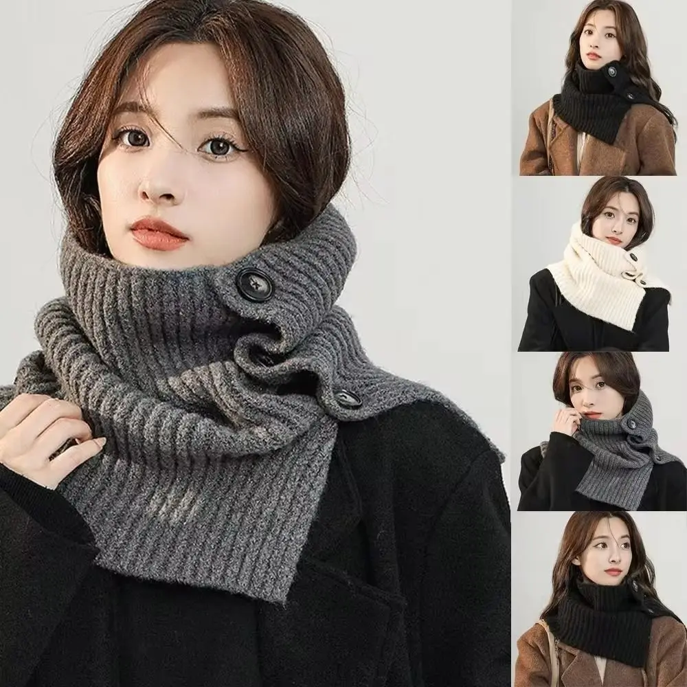 Neck Guard Knitted Knitted Turtleneck Scarf Solid Color Detachable Button Scarf Cashmere Knitted Scarves Girls