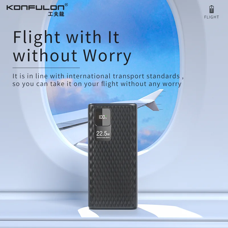 KONFULON Power Bank 20000mAh 22.5W Fast Charge Small Size Portable 30000mAh Large Capacity Outdoor Spare Auxiliary Battery