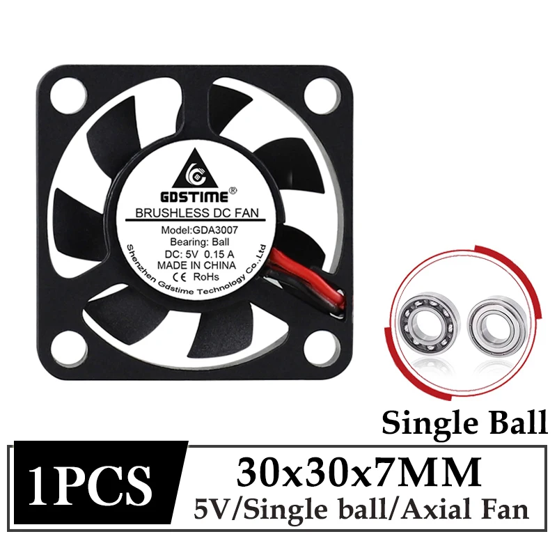 

Gdstime DC 5V Silent Radiator 30x7MM Ultra-Thin Mini Cooler Fan 3007 Ball Bearing Brushless Axial Fan For Toy Notebook Cooling