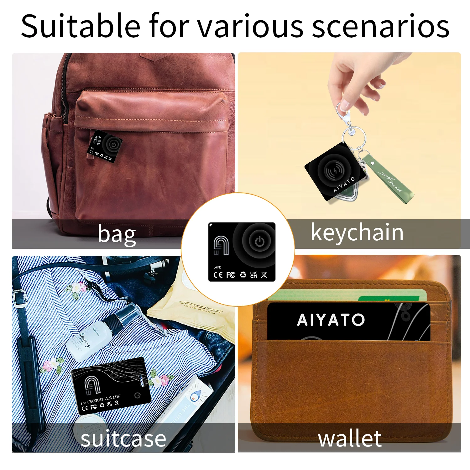 AIYATO Wallet Tracker Card Wireless Charging Location GPS Smart Tag Airtag Work for Apple Find My APP Air Tags for IOS