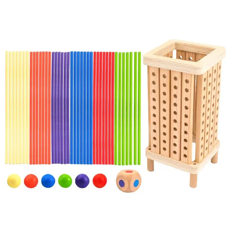 Stick Pull Game Wooden Sticks Dice Ball Tower Toy Wooden Board Games Fine Motor Skills Counting Math Educational Toys For 3