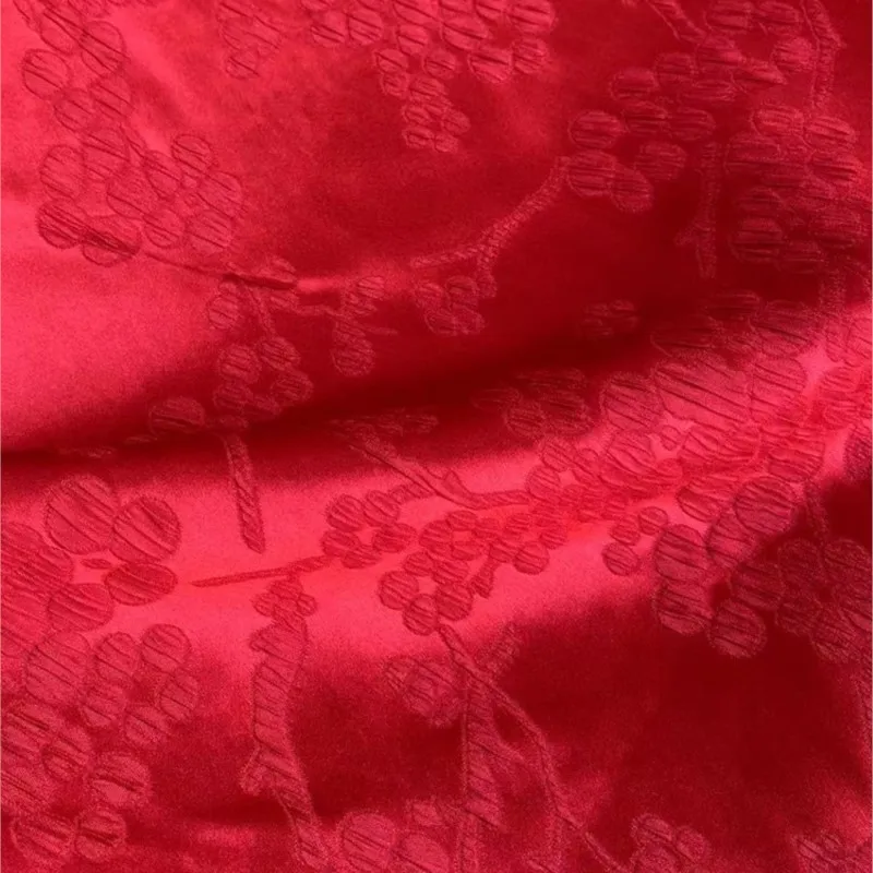 Silk interwoven jacquard fabric plum blossom stretch wide crepe large cheongsam new Chinese