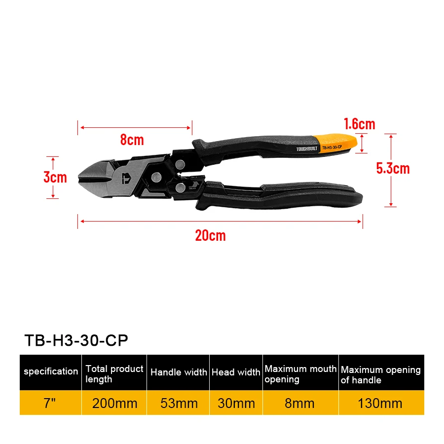 TOUGHBUILT 7-inch Labor-saving Diagonal Jaw Pliers with Reset Spring Diagonal Cutter TB-H3-30-CP