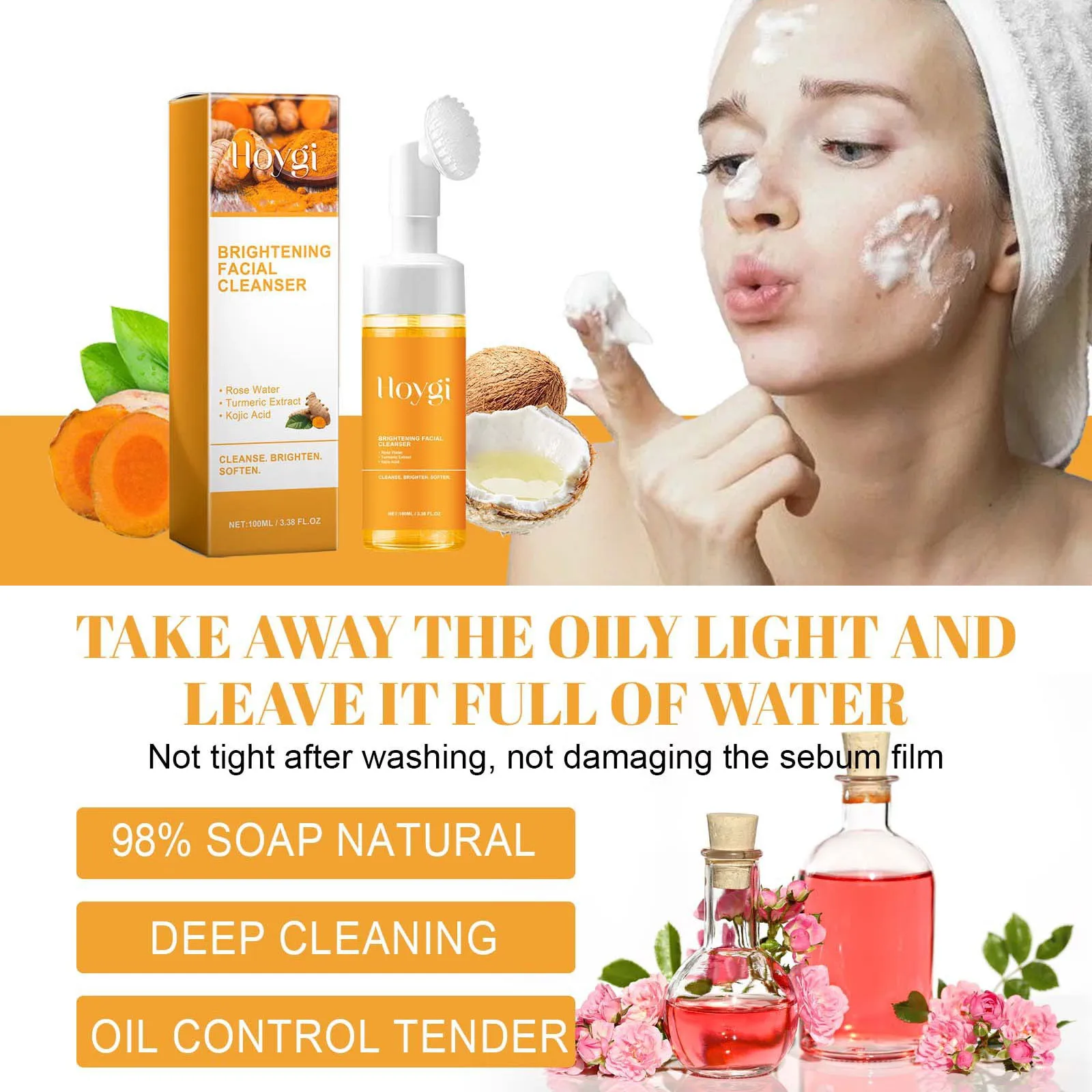 Turmeric Cleanser Oil Control Dark Spot Removal Anti Acne Deep Cleansing Shrink Pore Brightening Moisturizing Vitamin C Cream