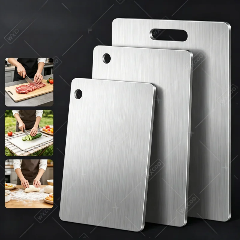 

WXCOO Double Sided Chopping Board, Stainless Steel Thickened Kneading Dough Board, Household Fruit Cutting Block