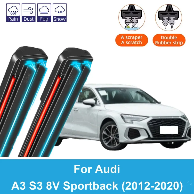 

3PCS Car Wiper Blades for 2012-2020 Audi A3 S3 8V Sportback Rear Windshield Wipers Double Rubber Car Accessories