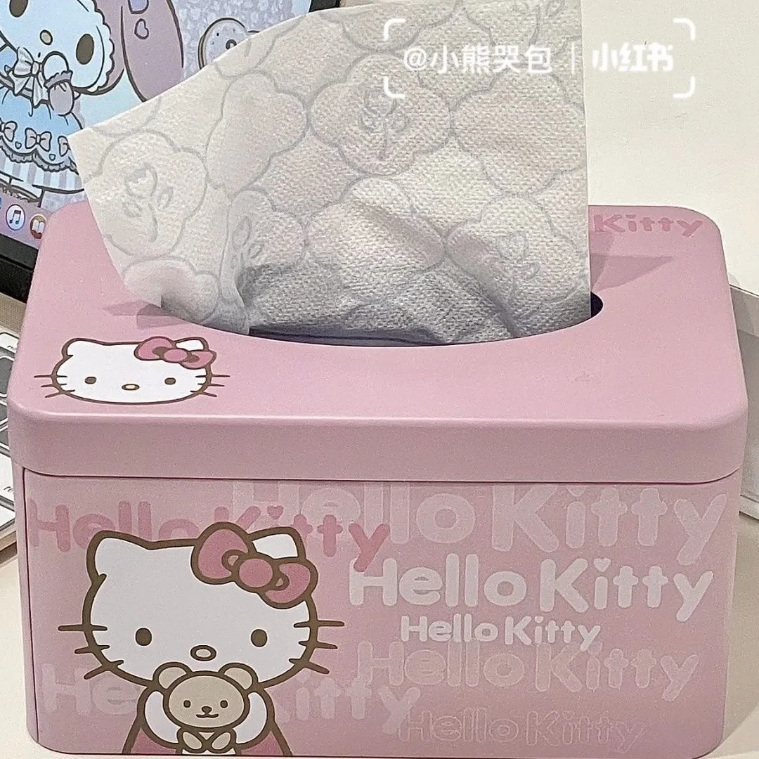 22Cm saniris Cartoon Kawaii Hello Kittys Bow Tissue Box scatola di fazzoletti scatola di immagazzinaggio del tessuto scatola di immagazzinaggio in