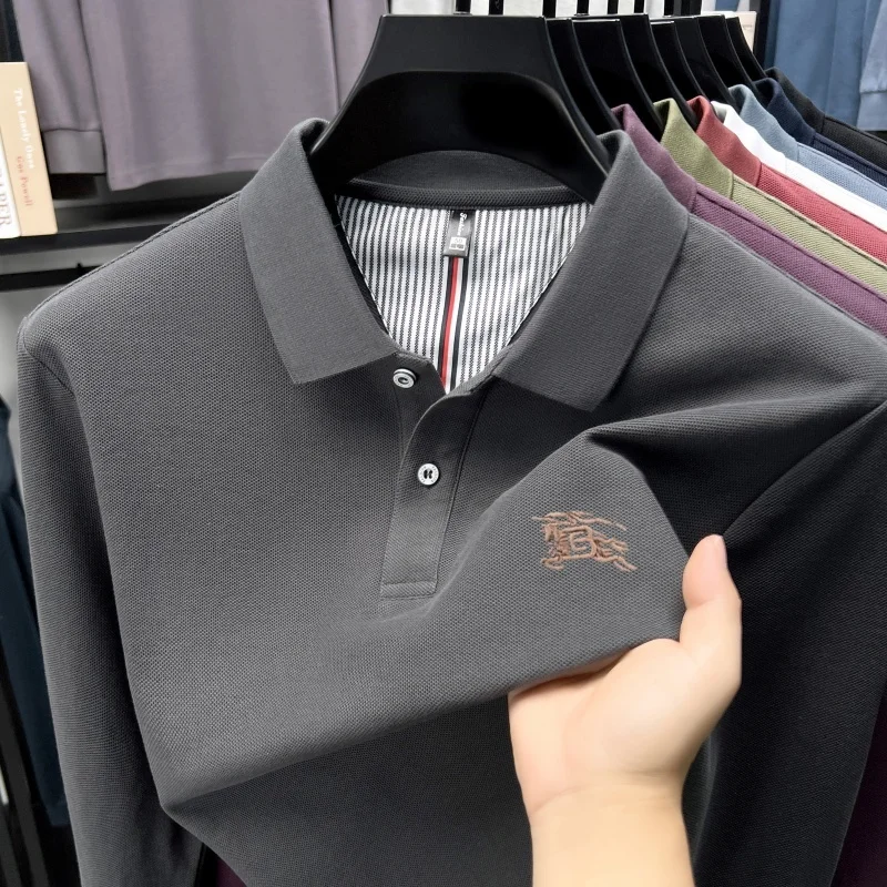 

100% cotton high-quality long sleeve polo shirt men's fashion brand exquisite warhorse embroidery autumn new comfortable T-shirt