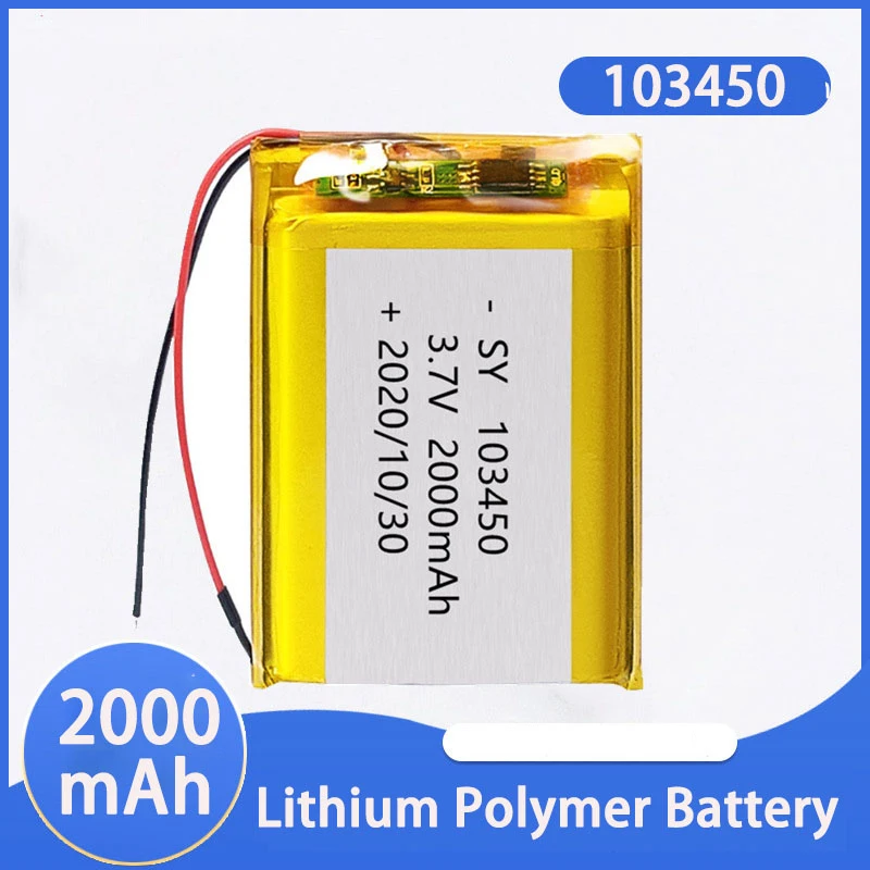 PURFIELD 3.7V 2000mAh Lithium Polymer Rechargeable battery For Toys power bank electronic Battery 103450 Li-Polymer Batteries