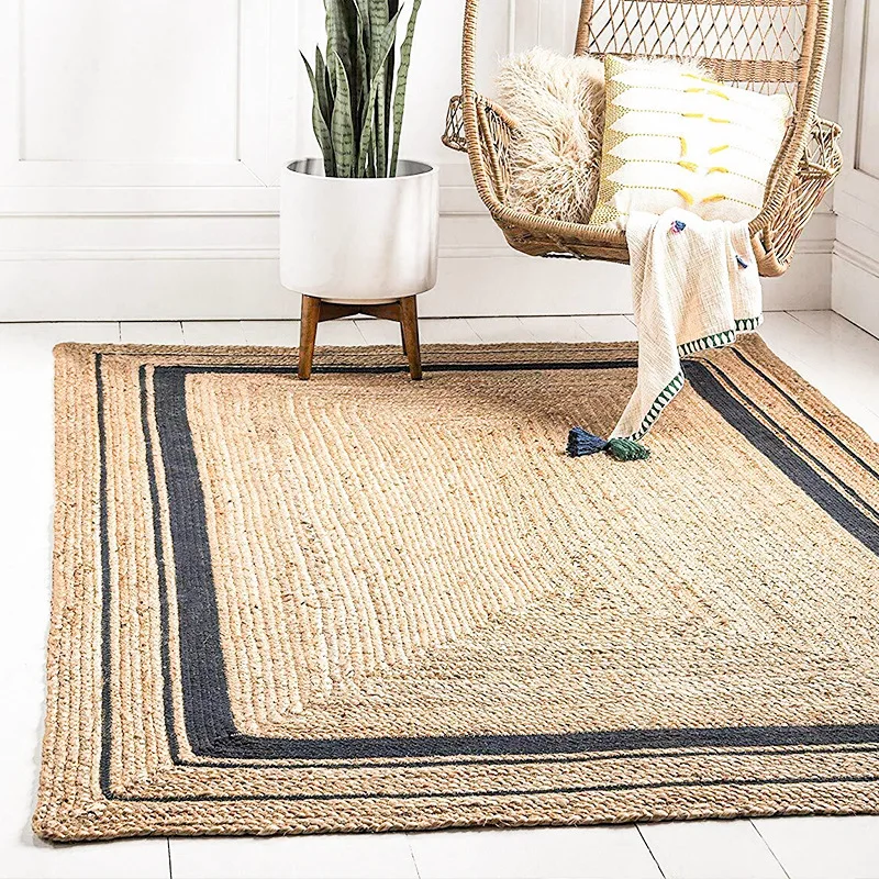 Living Room Carpet Natural Jute Hand Woven Soft Breathable Comfortable Home Decoration Rug Wear Resistant Durable Bedroom Mat