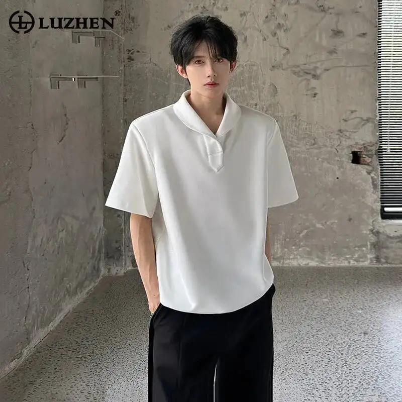 LUZHEN 2026 Summer Original Niche Design Lapel Shoulder Pad Short Sleeve T-shirts Men's Fashion Handsome Casual Pullover JY6860