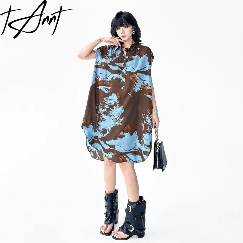 

Tannt Women Dress Asymmetry Sleeveless Printing Fashion Long Dresses Irregular Vintage Casual Long Summer Women Dresses 2025 New