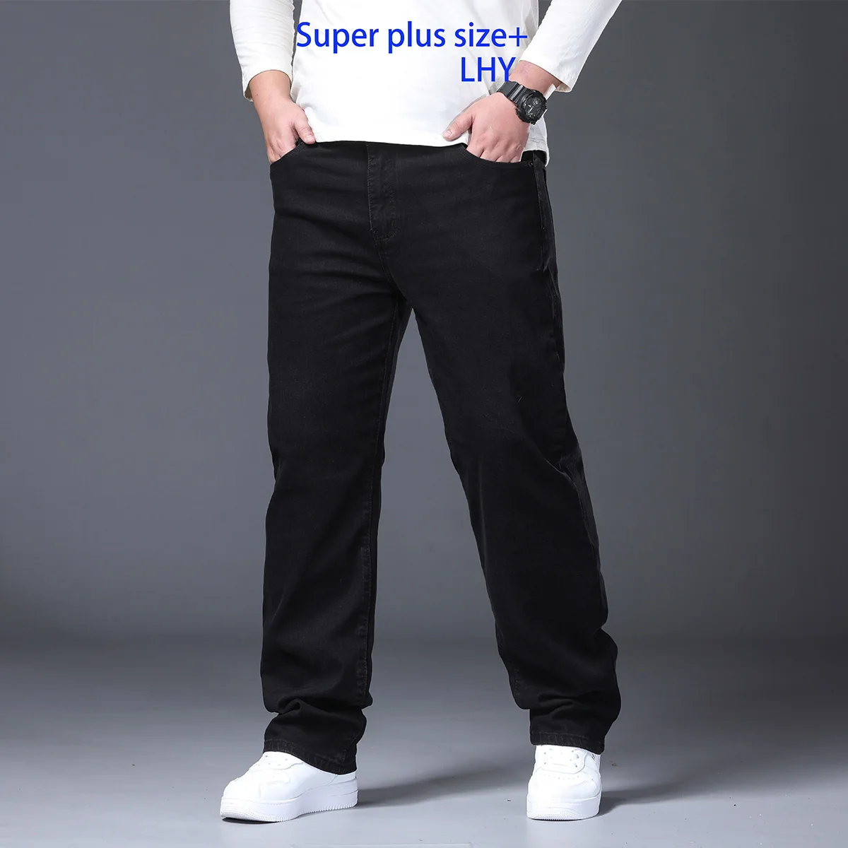 Plus Size +Extra Large Size 2Xl-7Xl with Drawstring Men's Jeans, Stretchy and Slimming, No Ironing Needed, Men's High-End Luxury