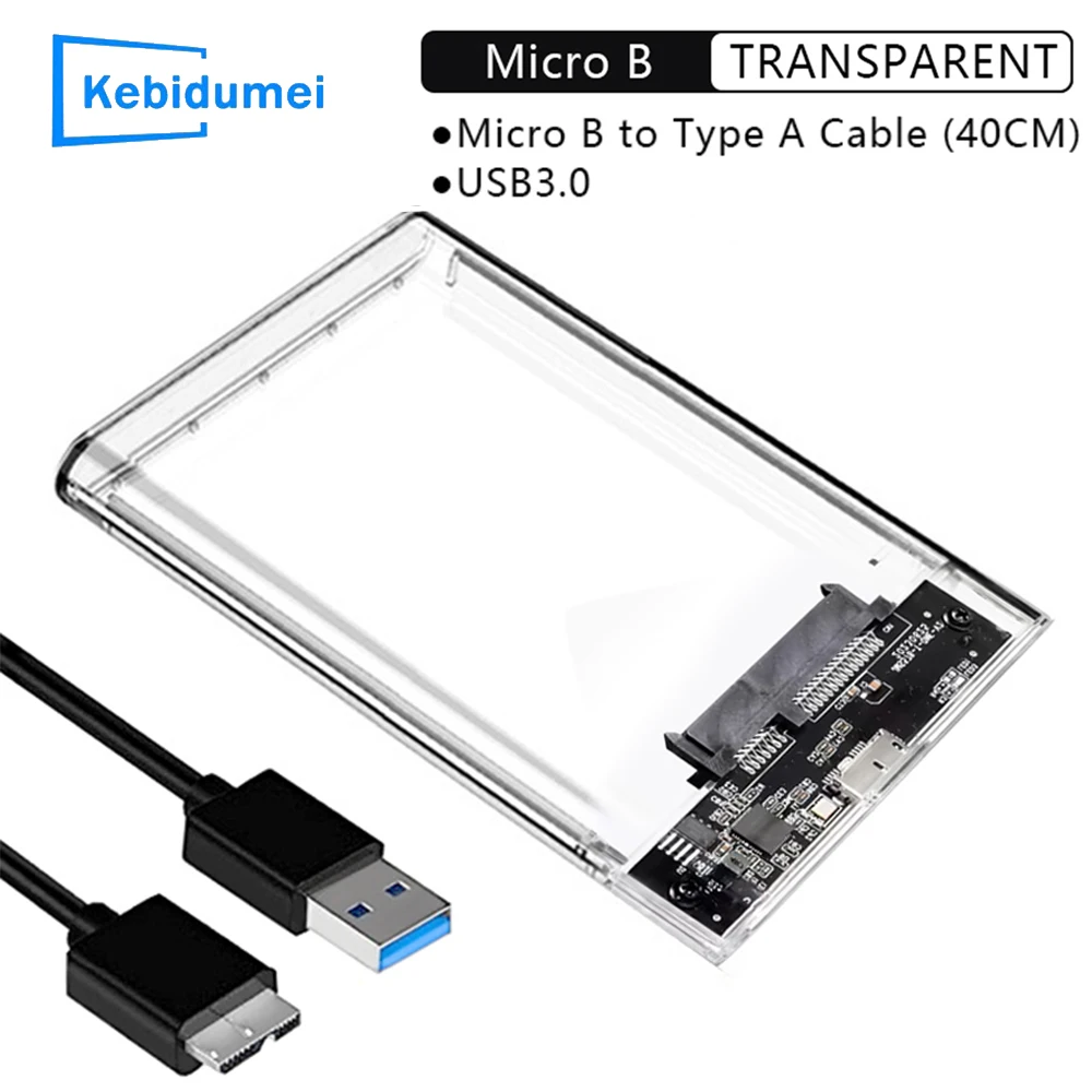 Transparentes HDD SSD-Gehäuse 2,5 Zoll USB 3.0 HDD-Gehäuse USB zu SATA Externes Festplattengehäuse für Laptop SSD-Festplattenbox