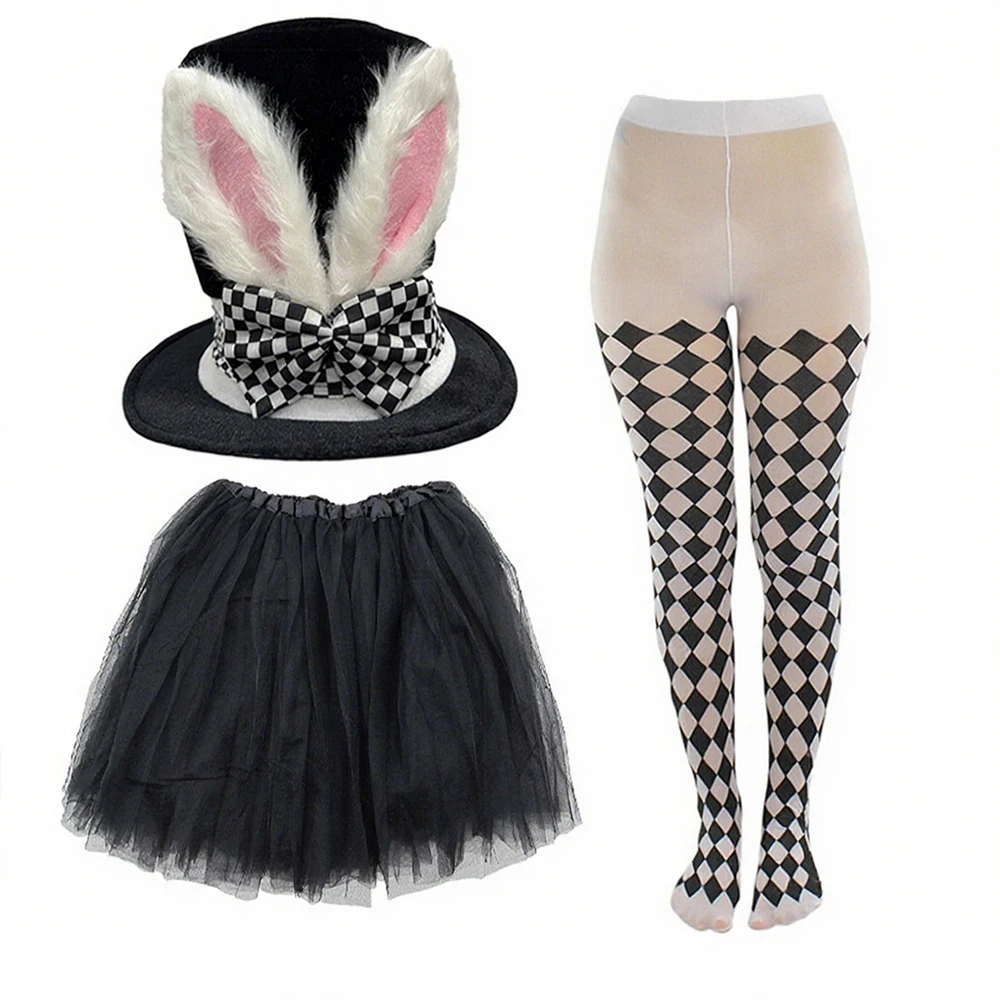 Halloween Plüsch Kaninchen Ohr Zylinder Set Ostern Zauberer Dress Up Kostüm Requisiten Hohe Hut Handschuhe Bühne Leistung Zubehör Outfit