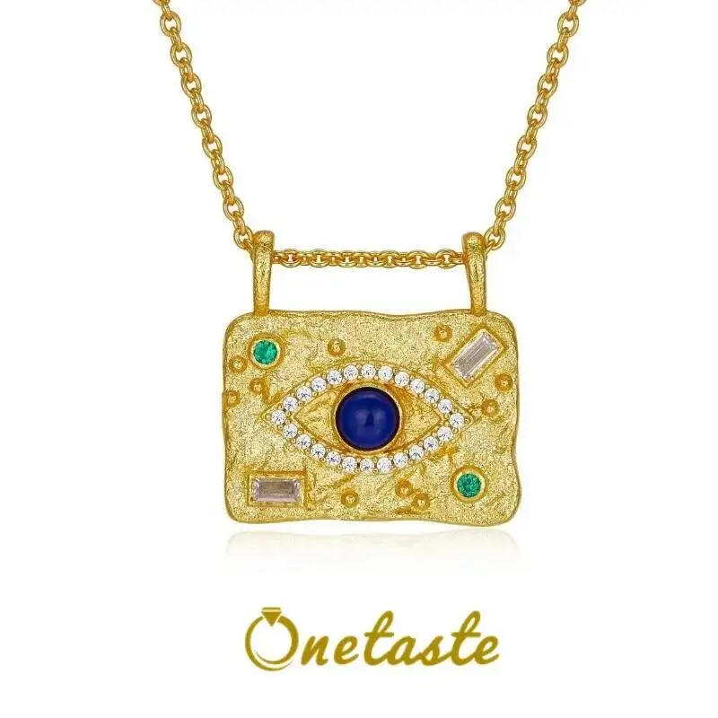 

Lapis Lazuli 925 Silver Gold Plated Lock Pendant Necklace For Women Cubic Zirconia Designer Trendy Sweater Necklaces Luxury Gift