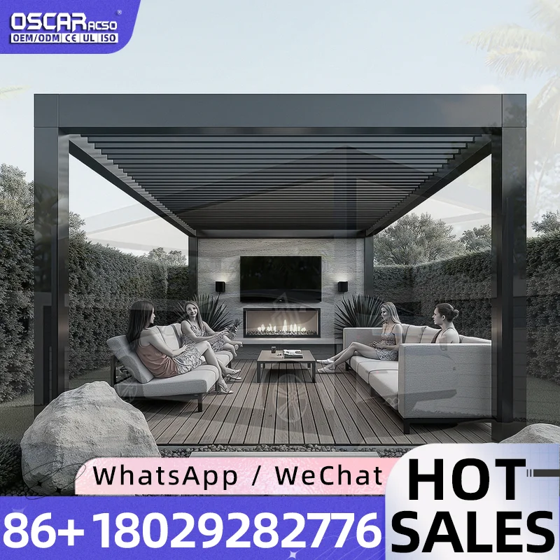 Motorized Aluminum Louvered Pergola 3x3m 6x4m Waterproof Remote Controlled Bioclimatic Outdoor Patio Sun Canopy for Gardens Pati